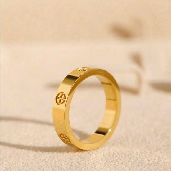 Gold Plated Stainless Steel Cross Love Ring - Picture 1 of 2